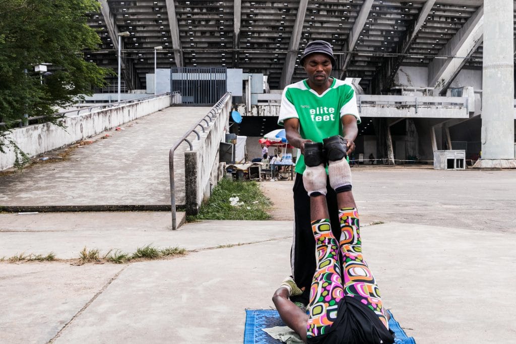 11 July 2019: Coach James Emeka Ike training one of his students outside the National Stadium.